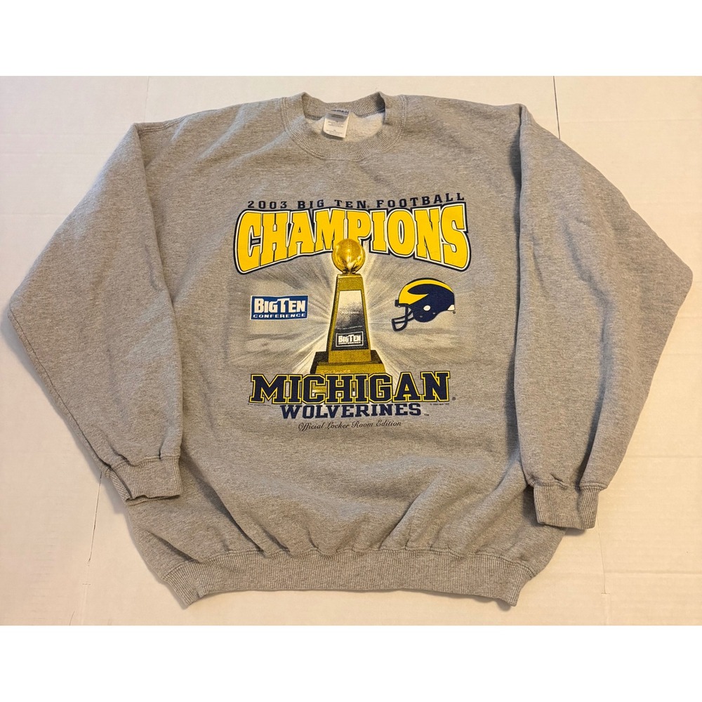 Vintage 2003 Michigan Wolverines Big Ten Champions Gray Sweatshirt Mens XL